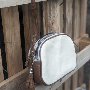 Кожена чанта Мермера кафяво и бяло  |  Дамски портмонета
